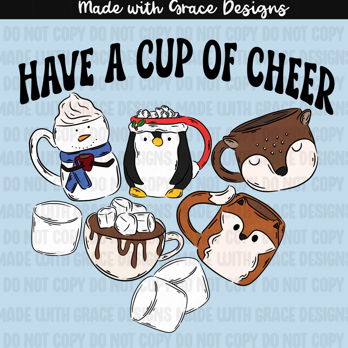 Hot Cocoa and Snugs Seamless + PNG option