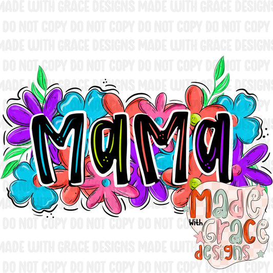 Neon Floral Mama PNG