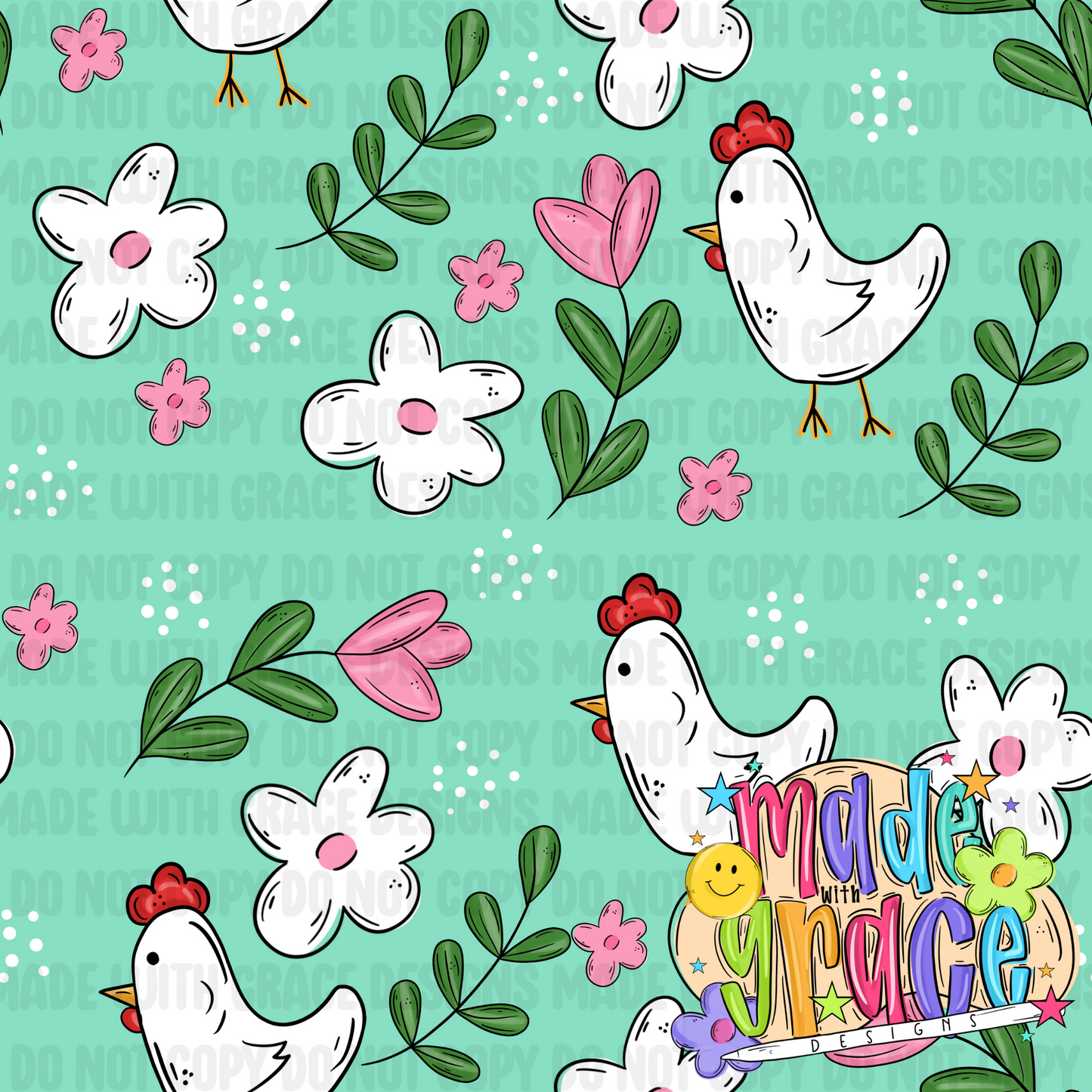 Floral Chickens Seamless