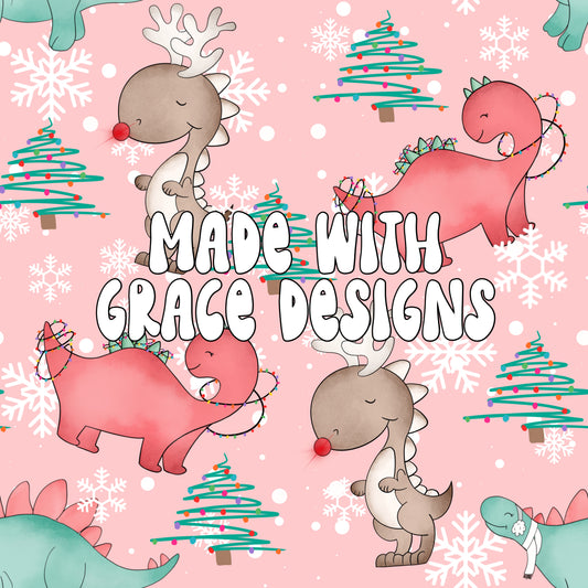 Christmas Dinos Seamless File - Pink