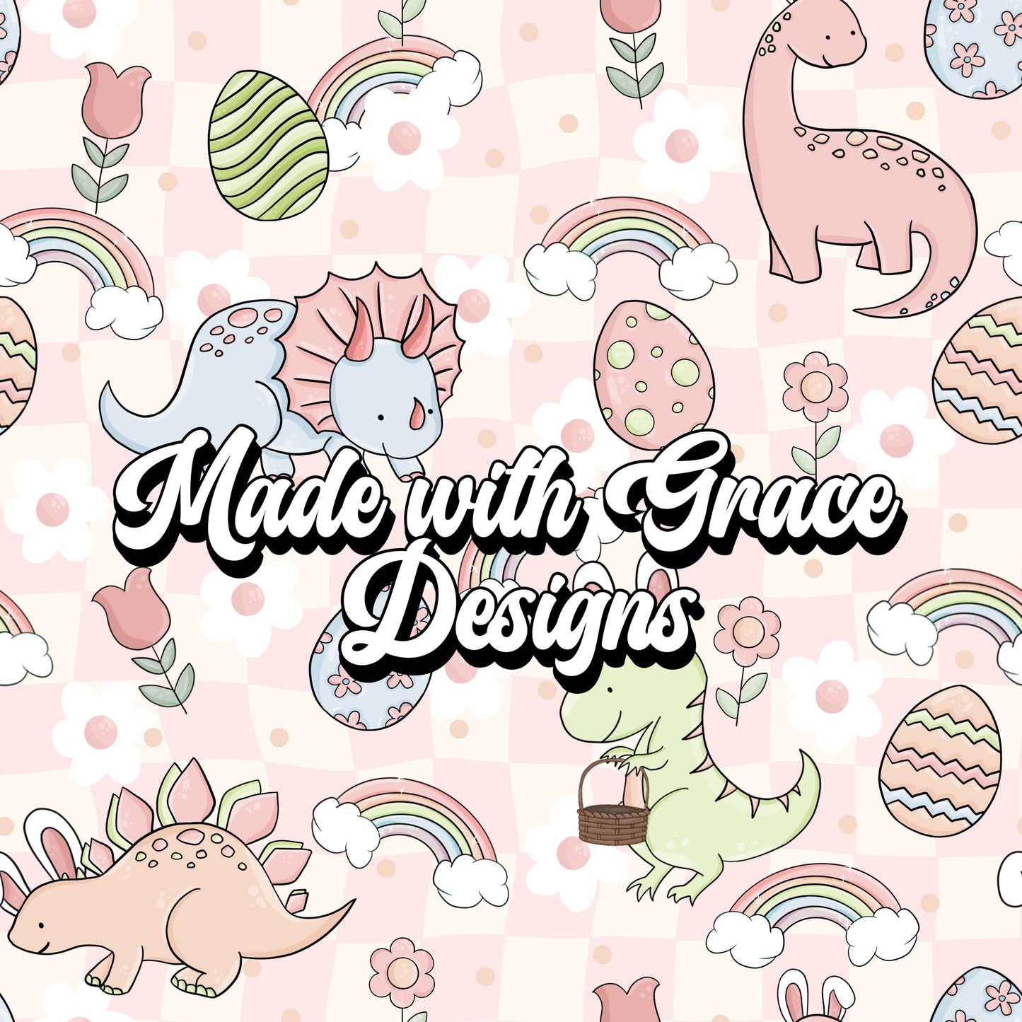 Girly Dino Checkers Seamless File - pink checkered