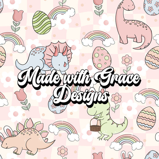 Girly Dino Checkers Seamless File - pink checkered