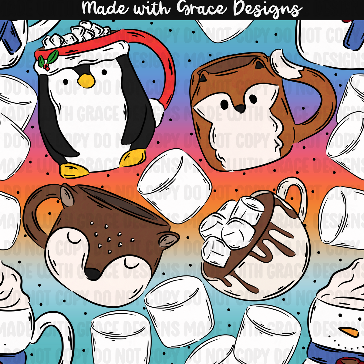 Hot Cocoa and Snugs Seamless + PNG option