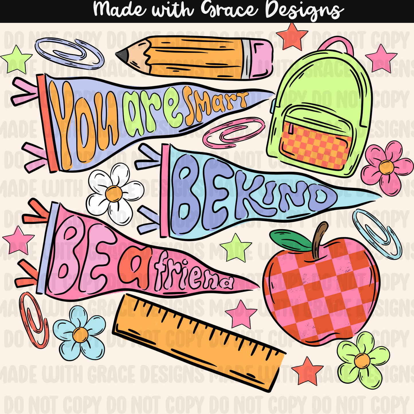 Back to School Affirmations- girl seamless + png options (Copy)