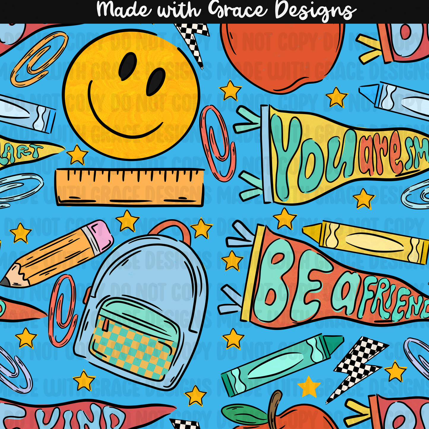 Back to School Affirmations- boy seamless + png options
