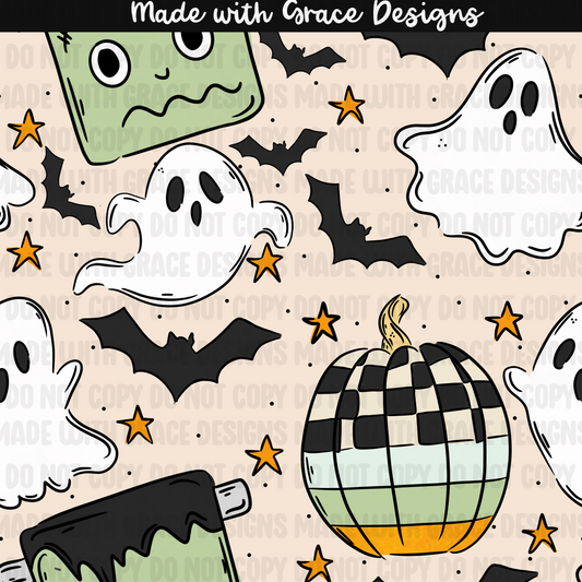 Frankenstein and Checkered Pumpkins Seamless + PNG options