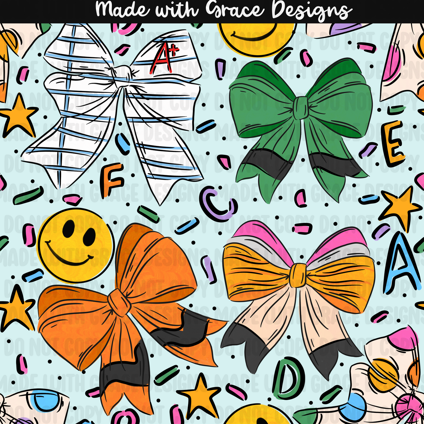 2026 Back to School Bows seamless + png