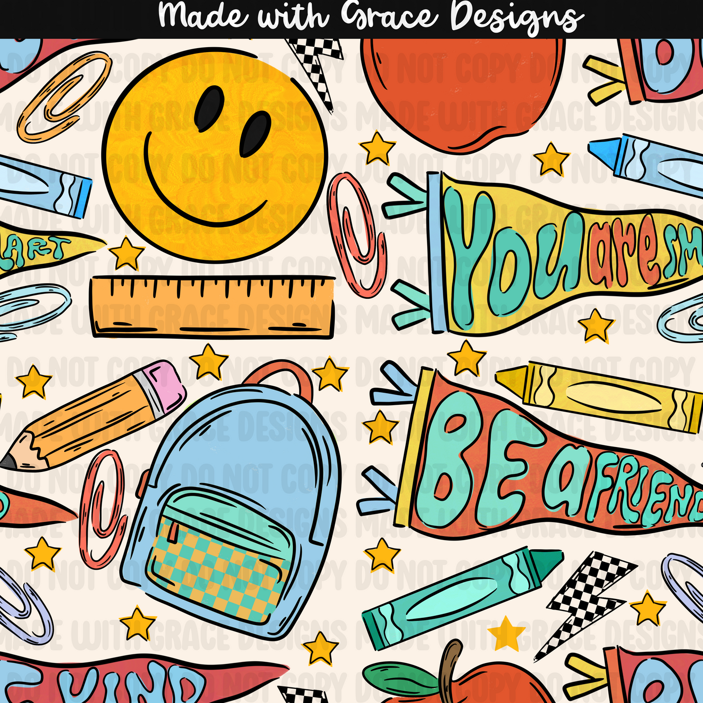 Back to School Affirmations- boy seamless + png options