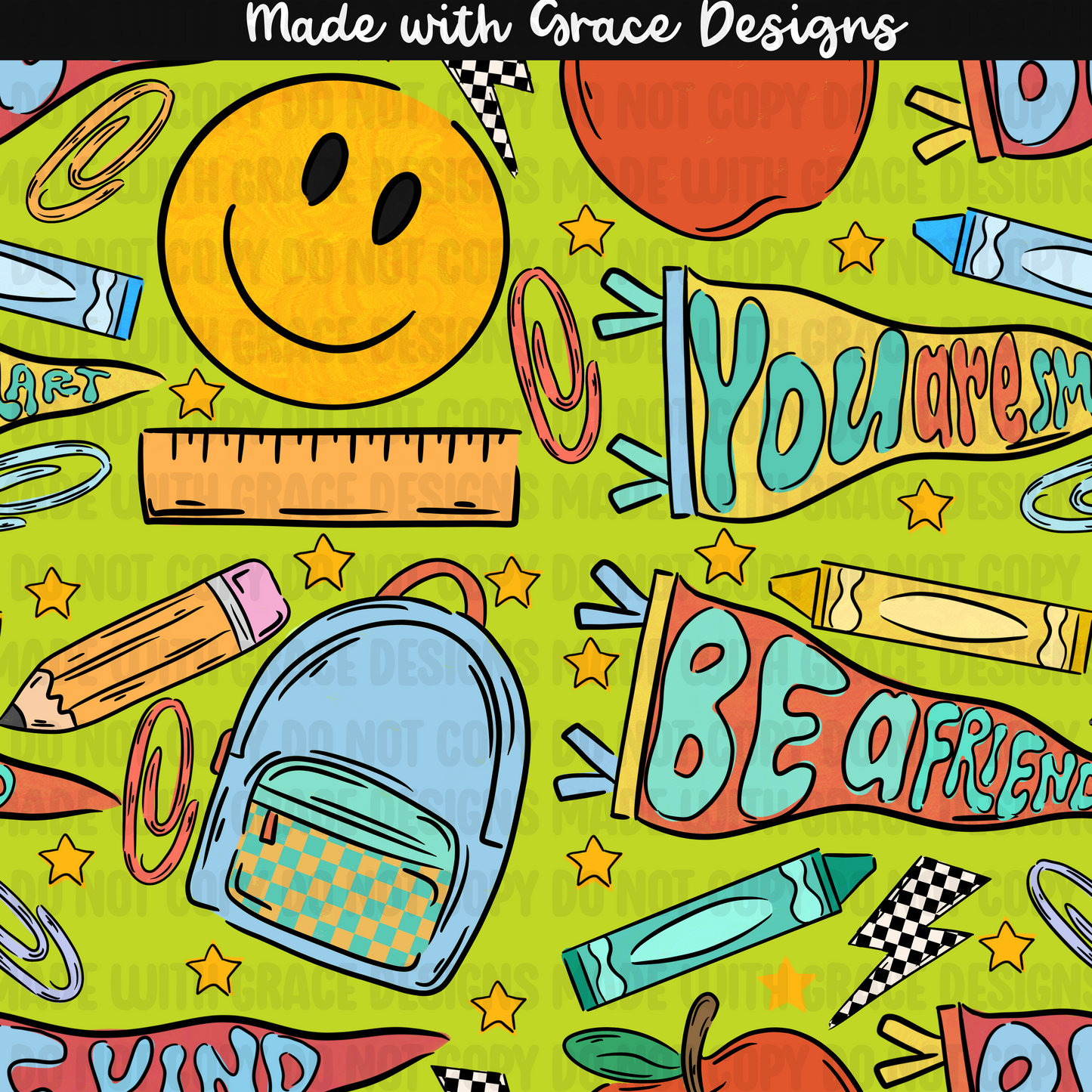 Back to School Affirmations- boy seamless + png options