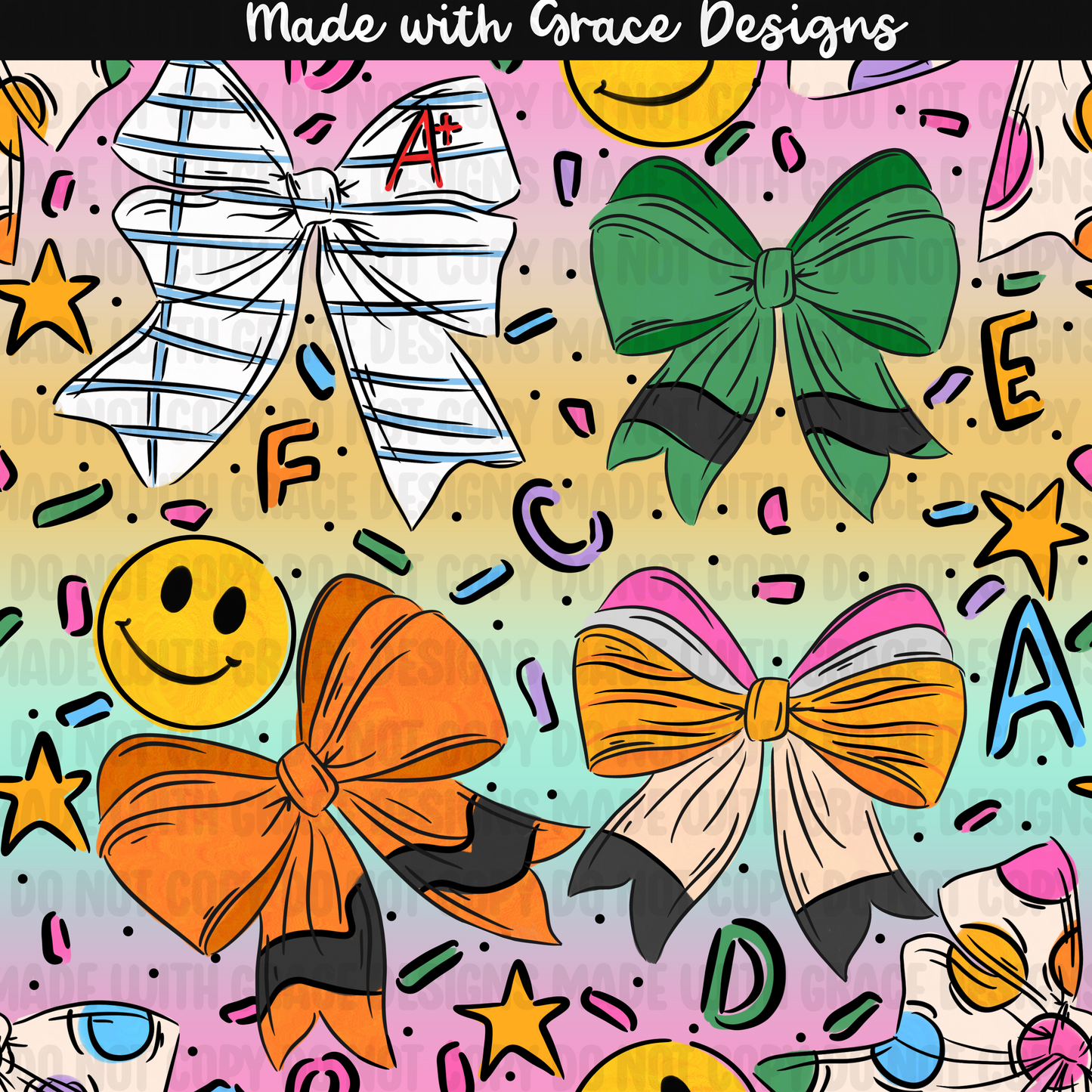 2026 Back to School Bows seamless + png