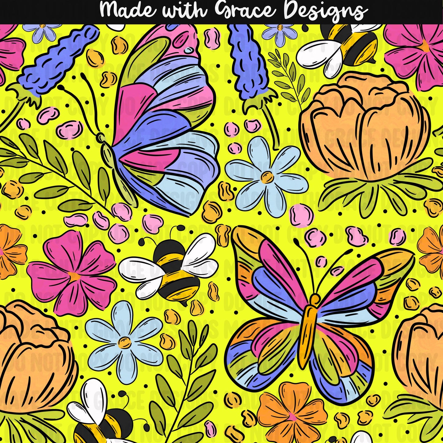 Butterflies and Bees Floral Seamless + PNG option