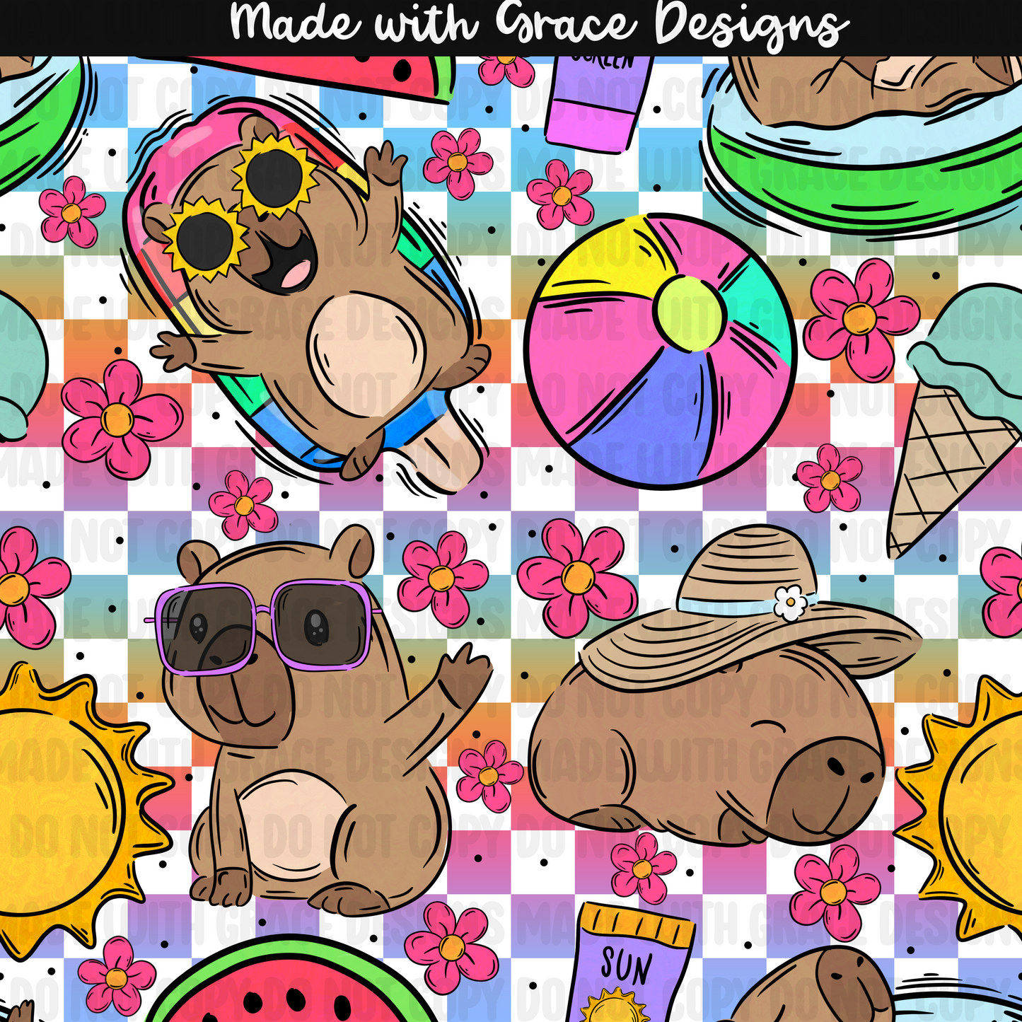 Summer Capybara Seamless + PNG options
