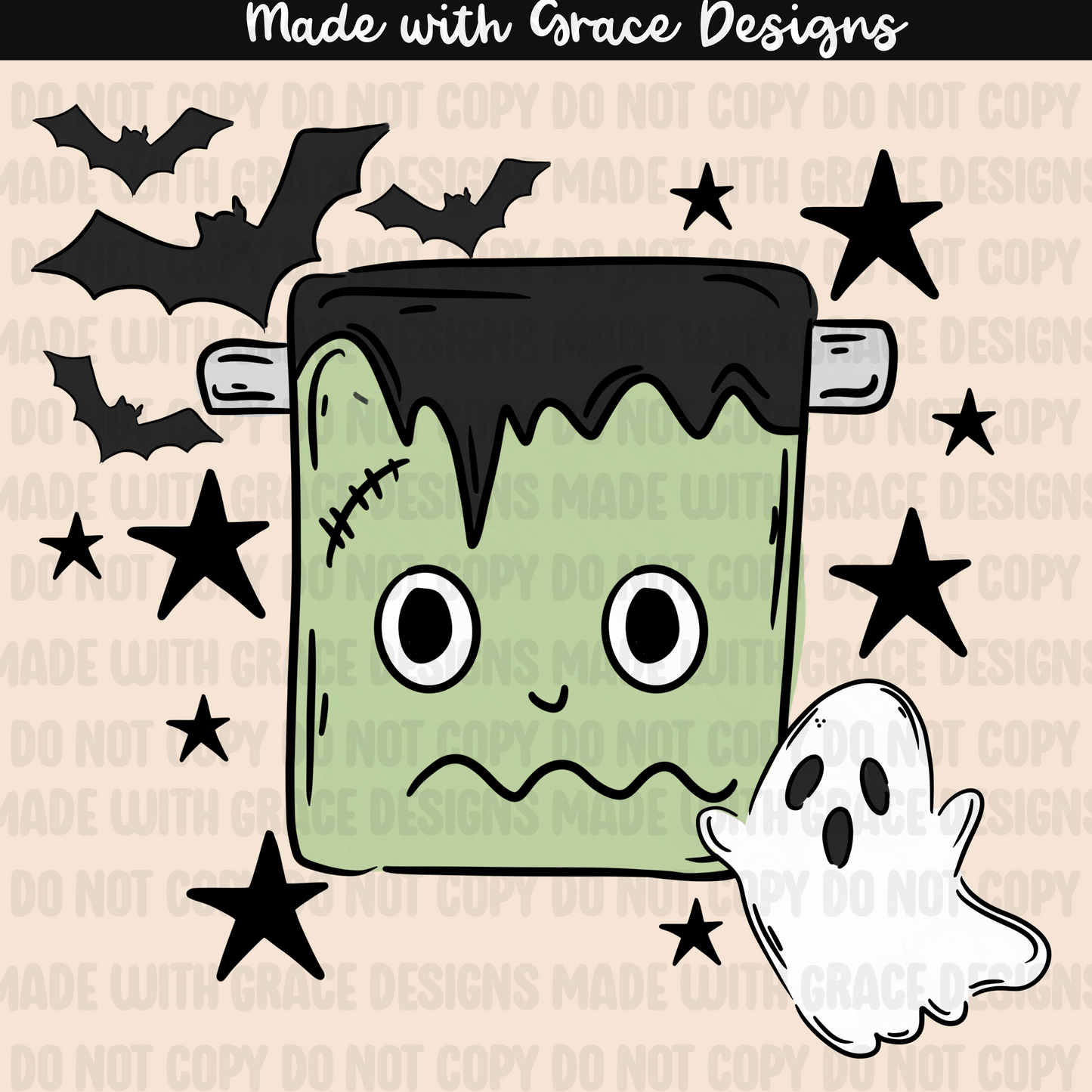 Frankenstein and Checkered Pumpkins Seamless + PNG options