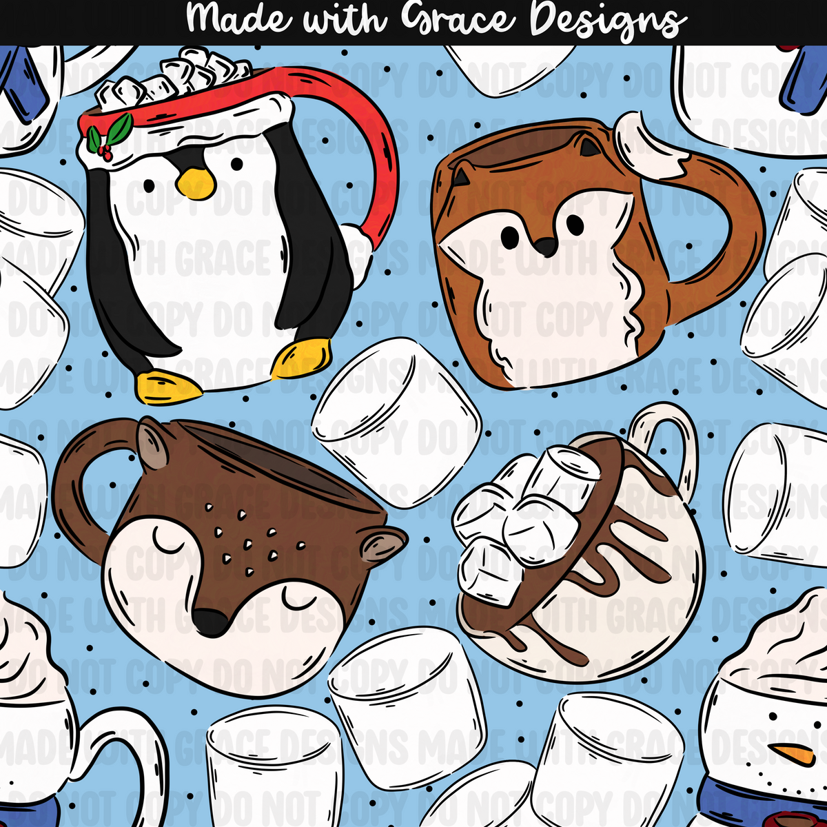 Hot Cocoa and Snugs Seamless + PNG option