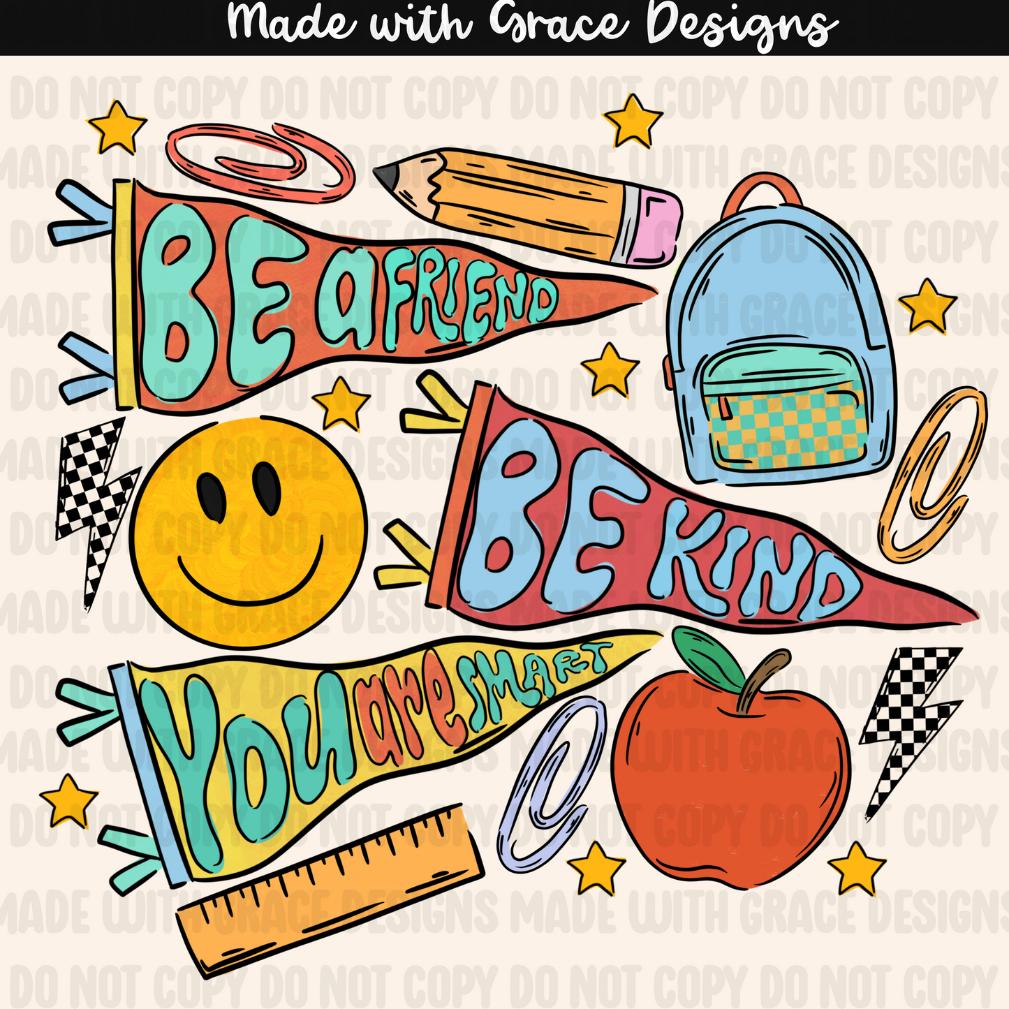 Back to School Affirmations- boy seamless + png options