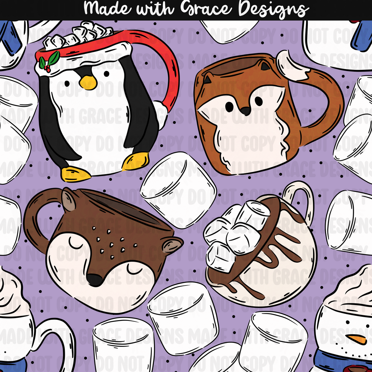 Hot Cocoa and Snugs Seamless + PNG option