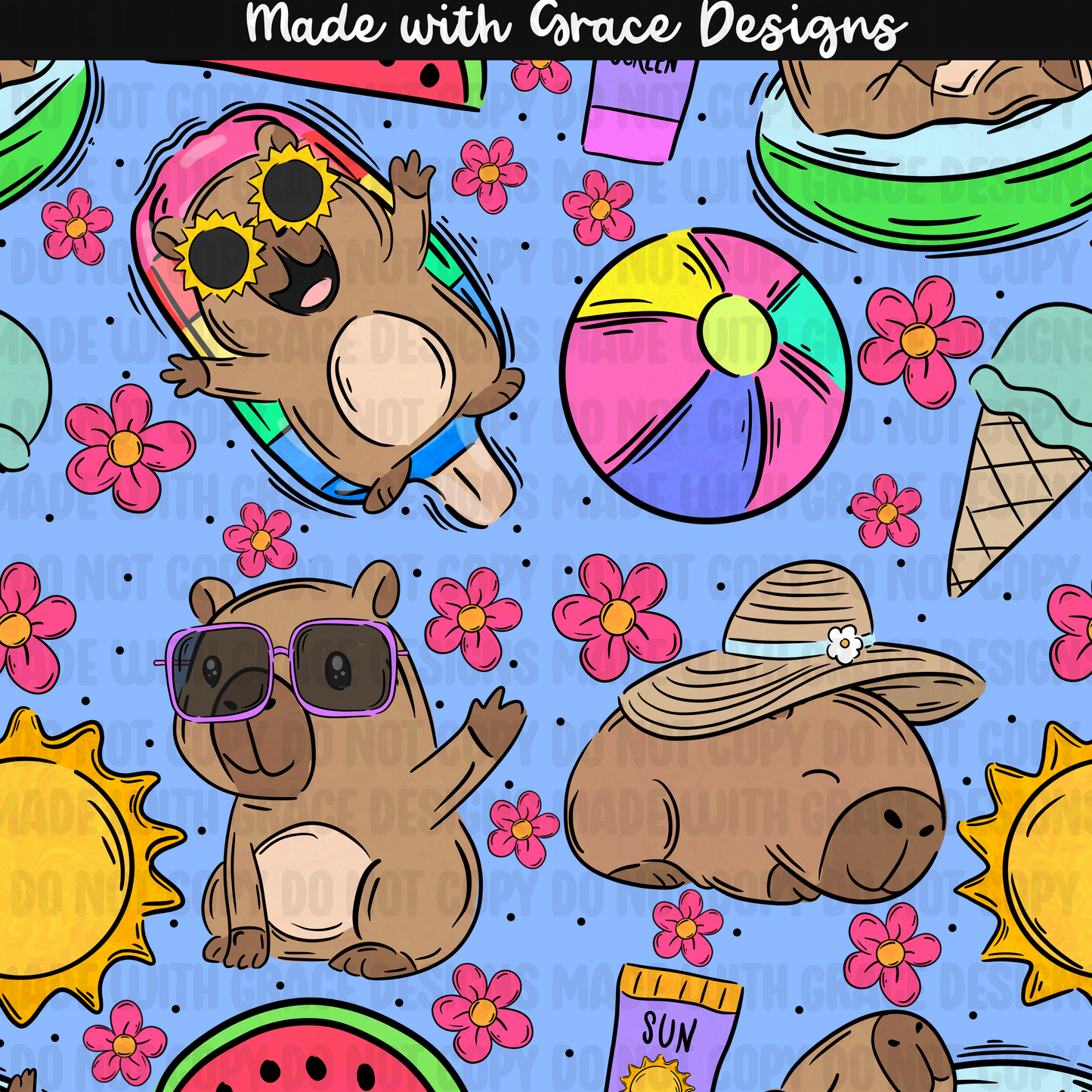 Summer Capybara Seamless + PNG options