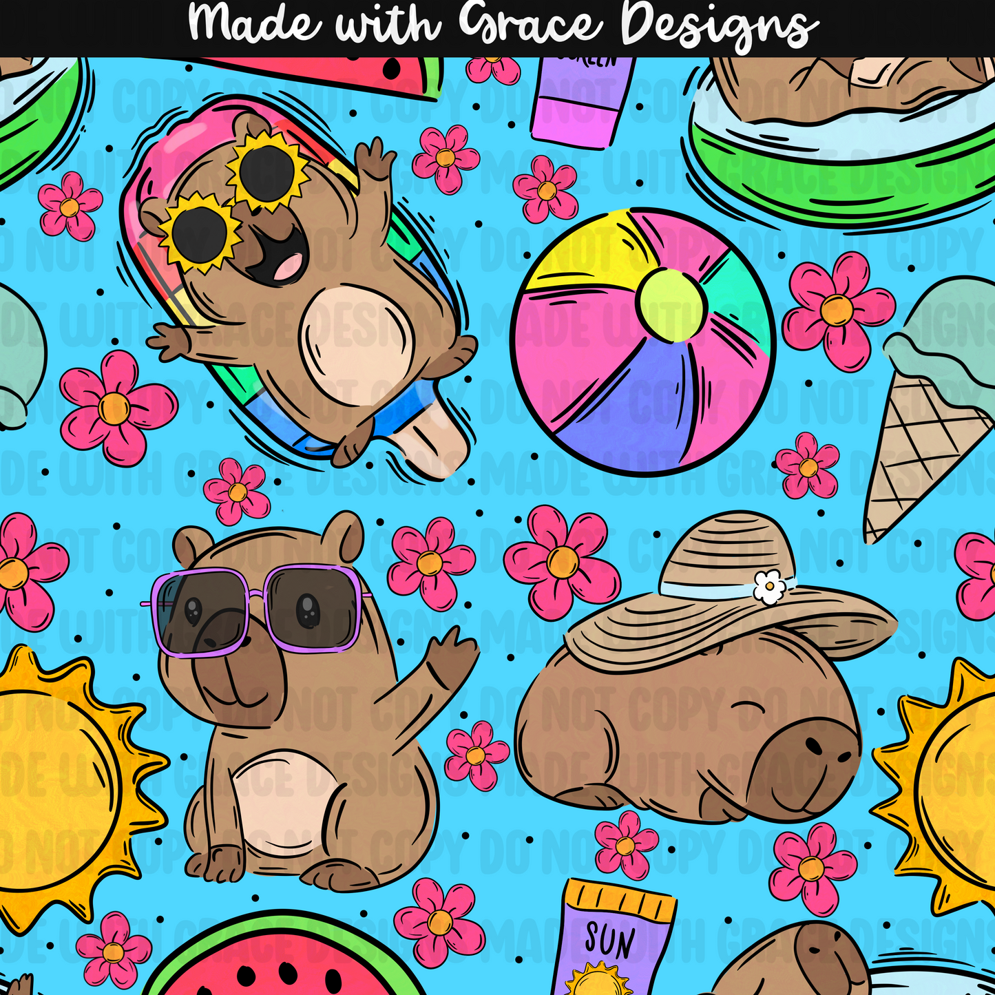 Summer Capybara Seamless + PNG options