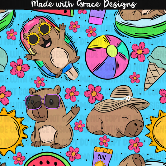 Summer Capybara Seamless + PNG options