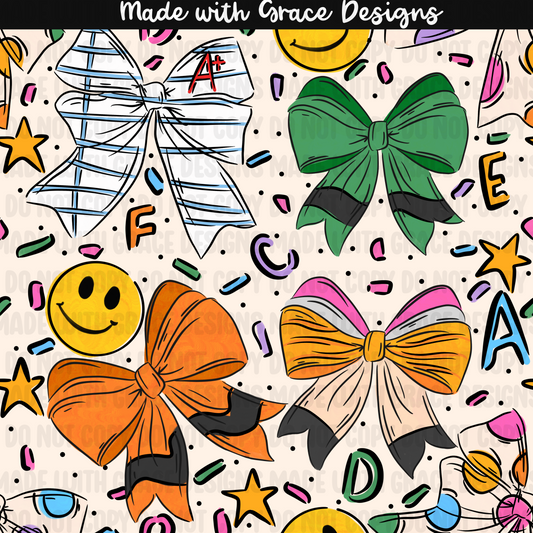 2026 Back to School Bows seamless + png