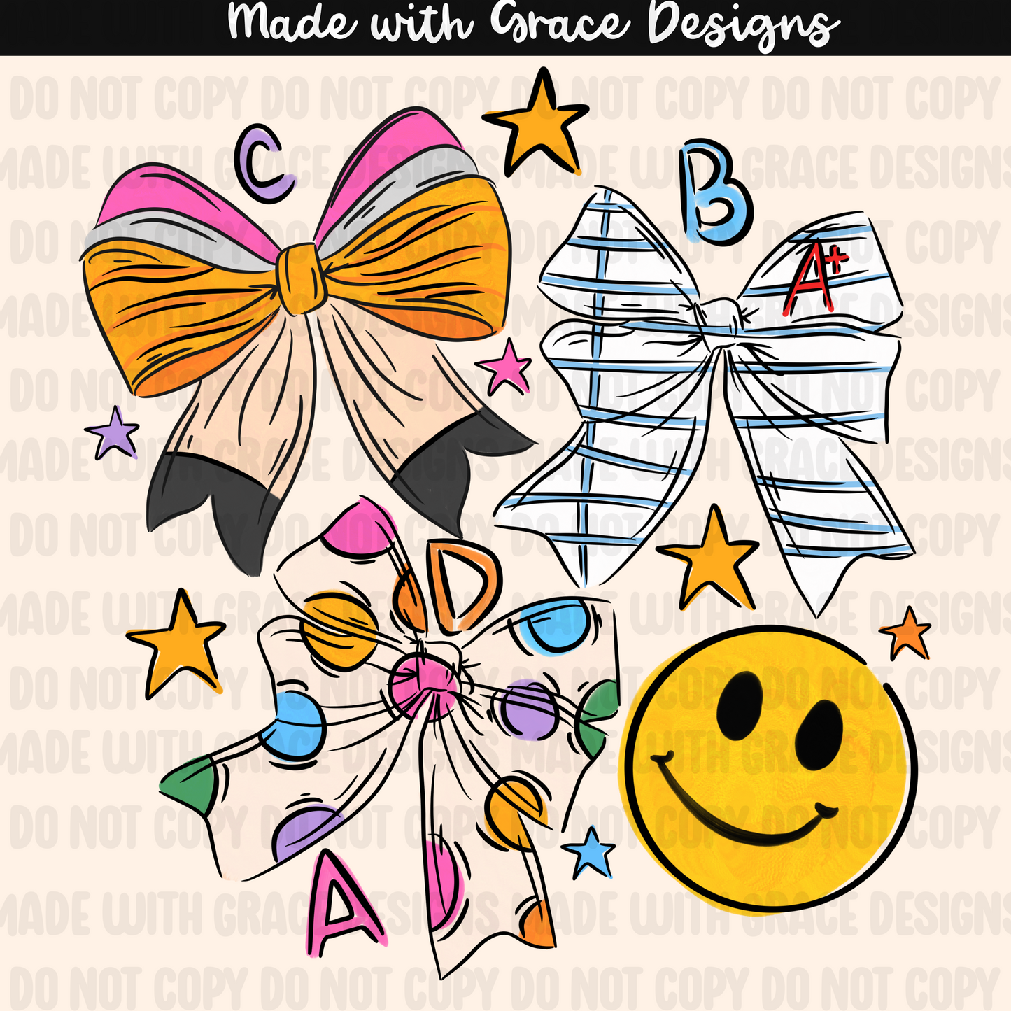 2026 Back to School Bows seamless + png