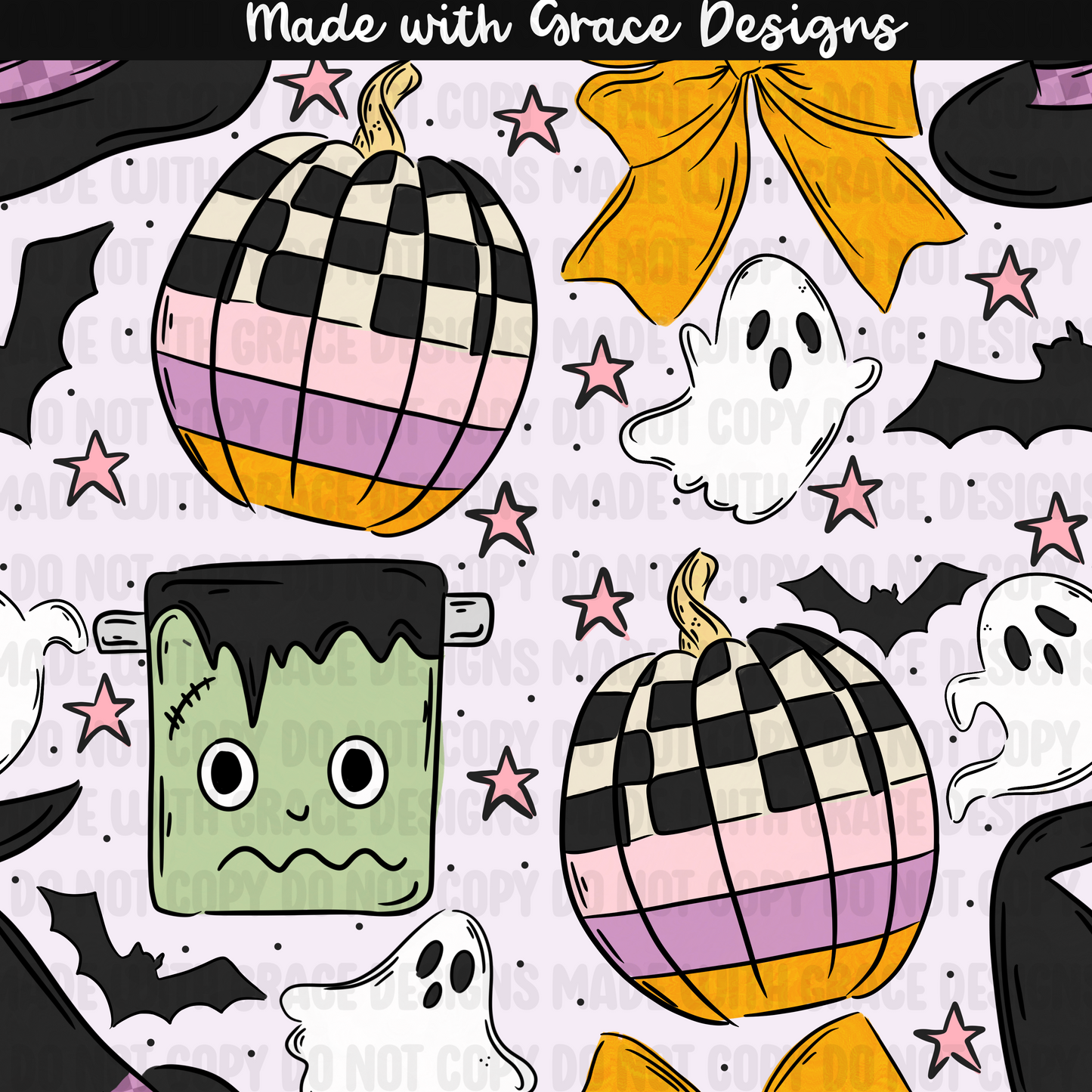 Frankenstein and Checkered Pumpkins Seamless + PNG options