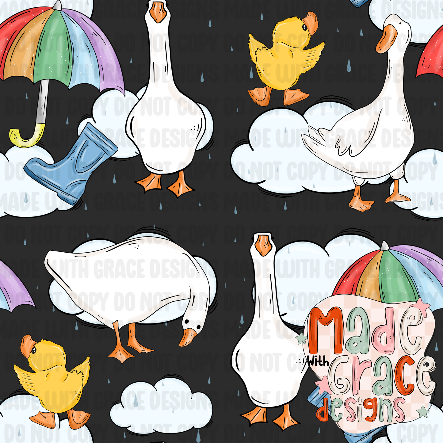 Rainy Day Goose and Duck Seamless/PNG