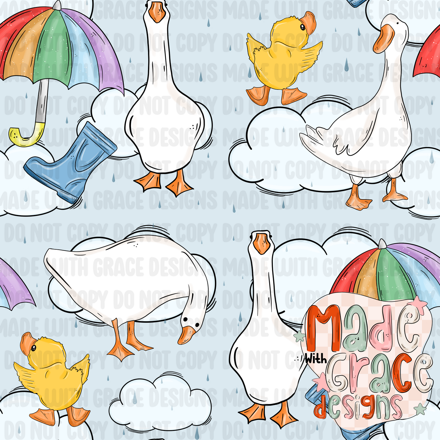 Rainy Day Goose and Duck Seamless/PNG