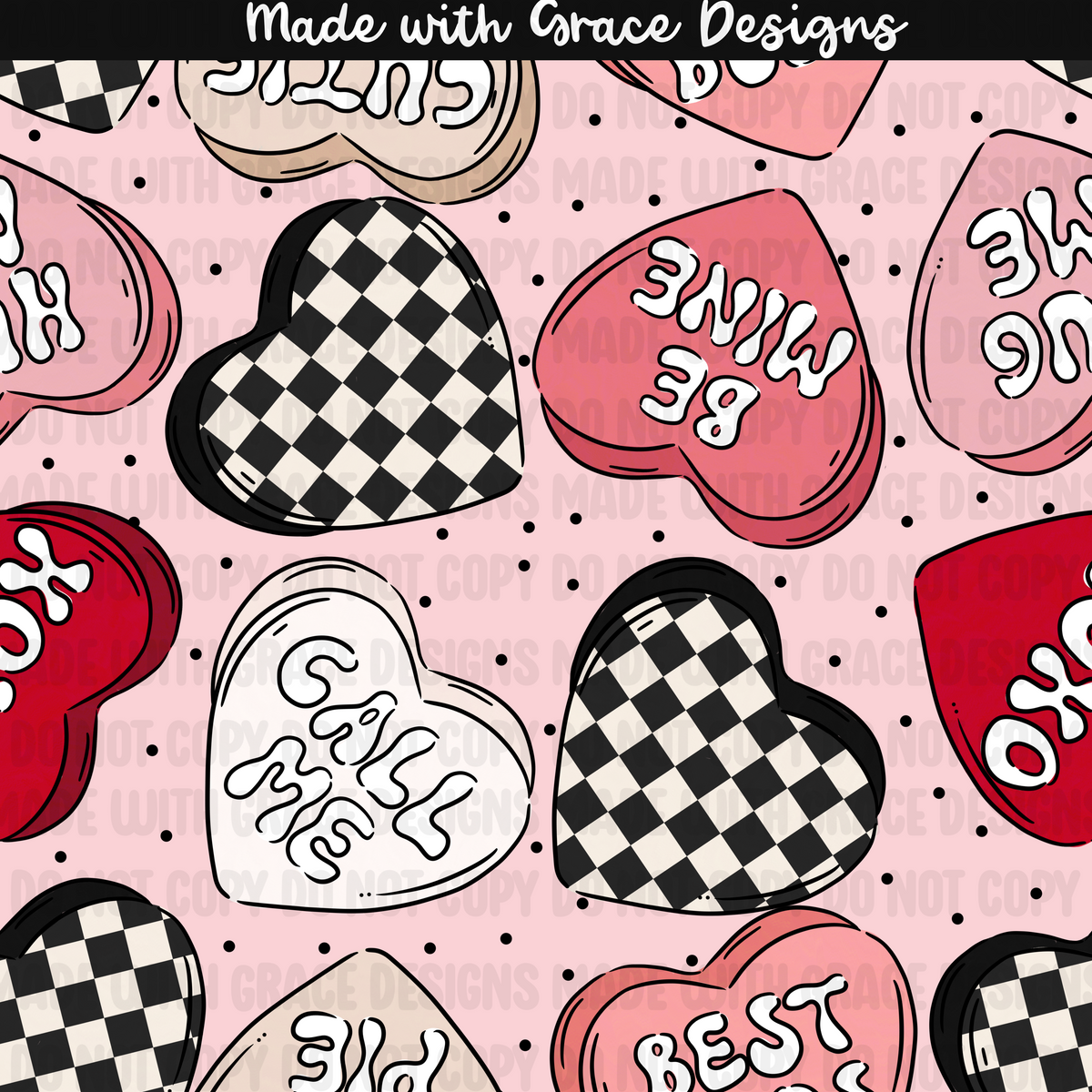 Red and Pink Conversation Hearts Seamless + PNG option