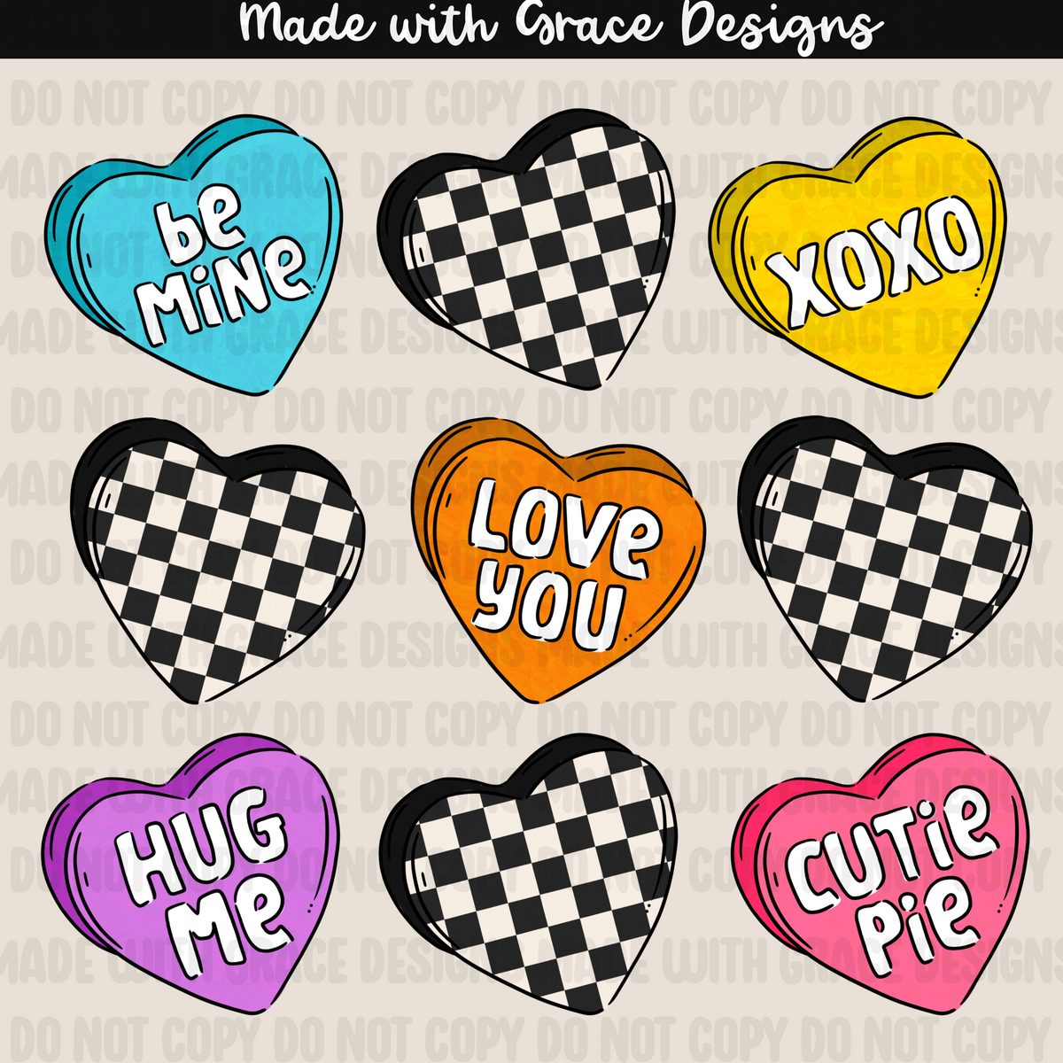Colorful Connversation Hearts Seamless + PNG option