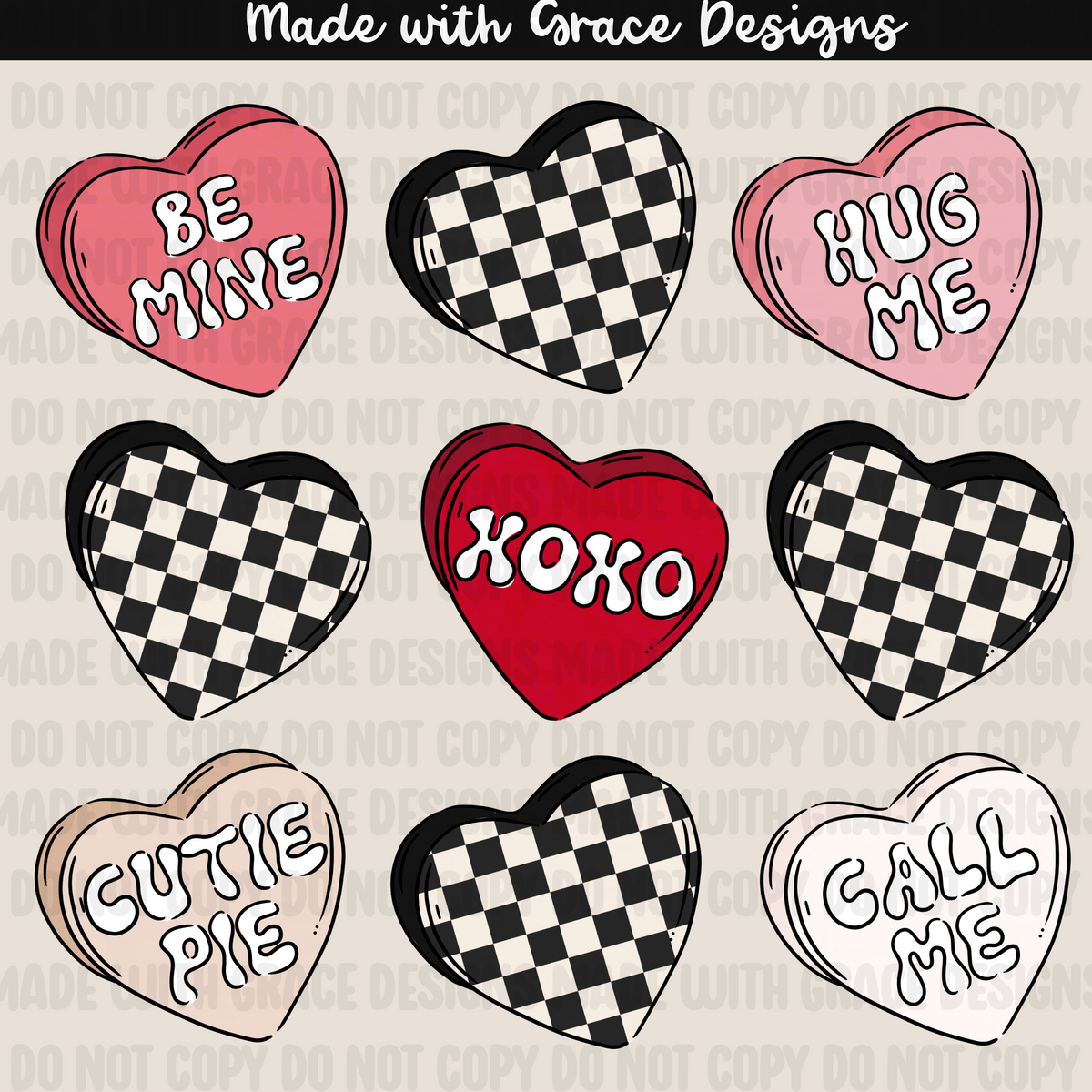 Red and Pink Conversation Hearts Seamless + PNG option