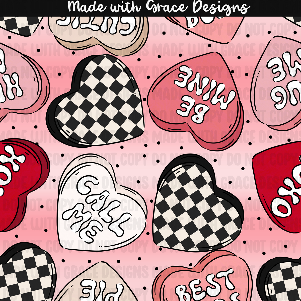 Red and Pink Conversation Hearts Seamless + PNG option