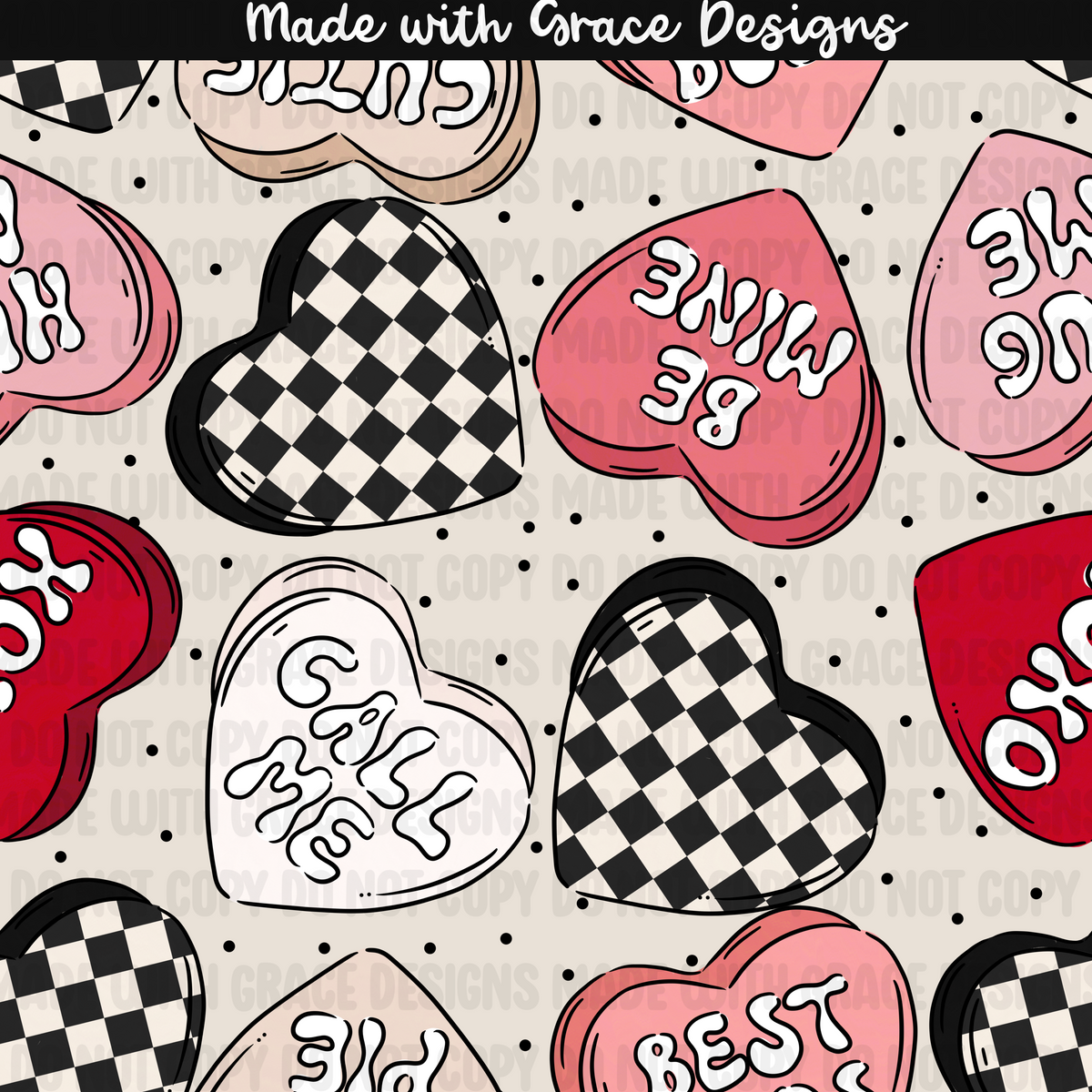Red and Pink Conversation Hearts Seamless + PNG option