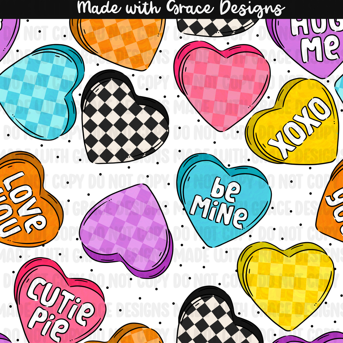 Colorful Connversation Hearts Seamless + PNG option