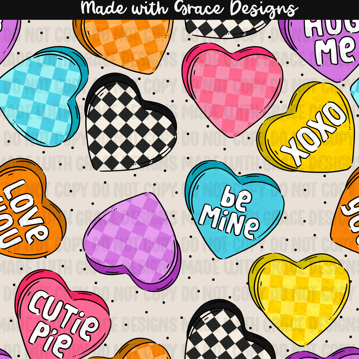 Colorful Connversation Hearts Seamless + PNG option