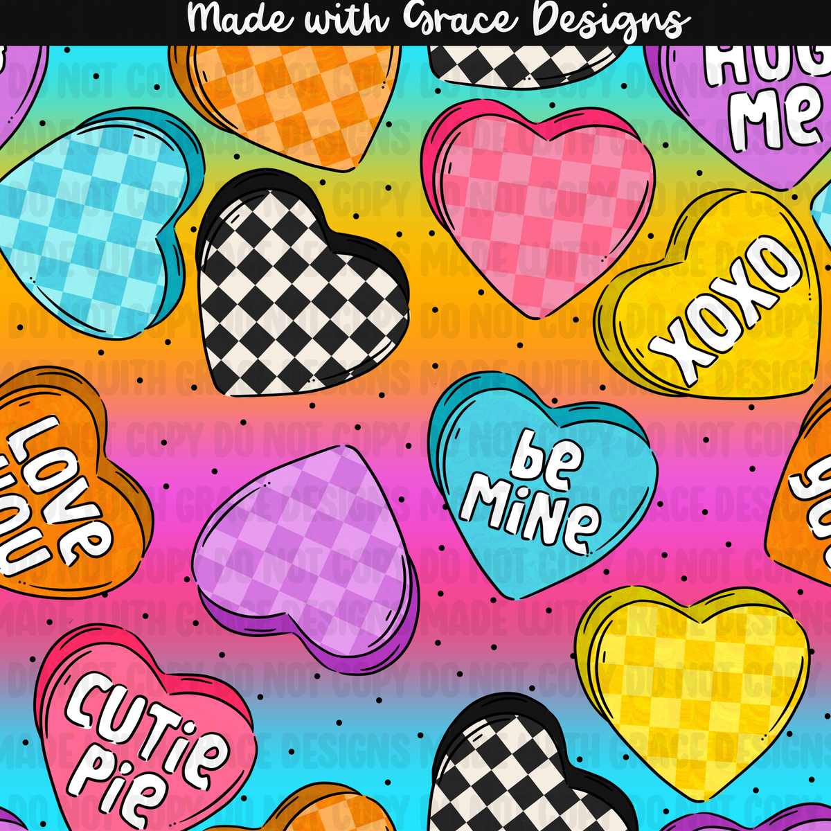 Colorful Connversation Hearts Seamless + PNG option