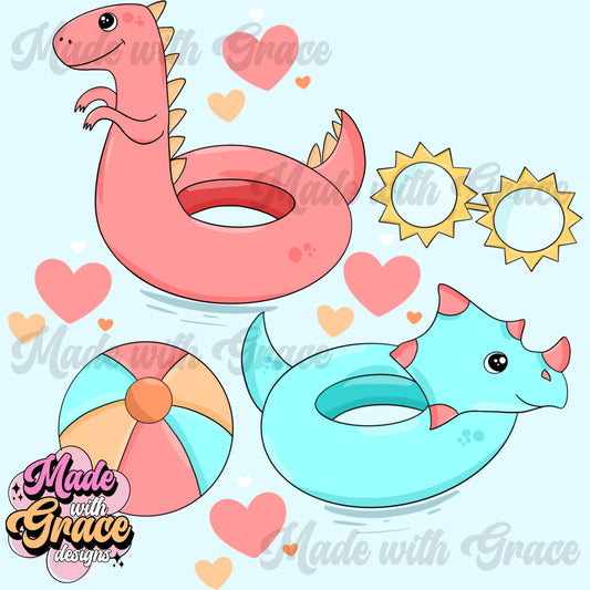 Dino Floaties - girl PNG