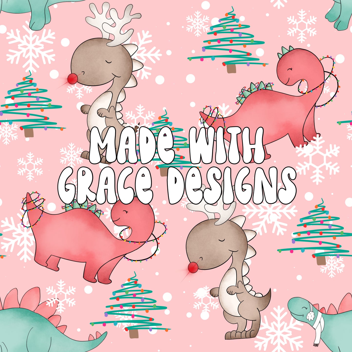 Christmas Dinos Seamless File - Pink