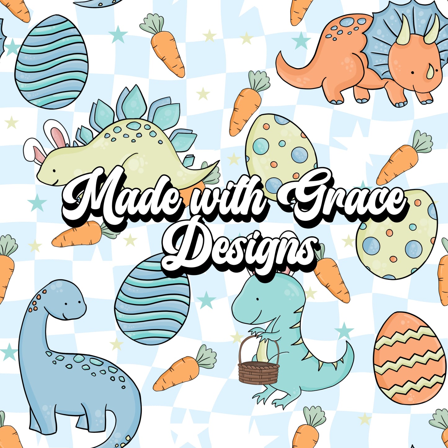 Easter Dino Buddies Checkered - light blue