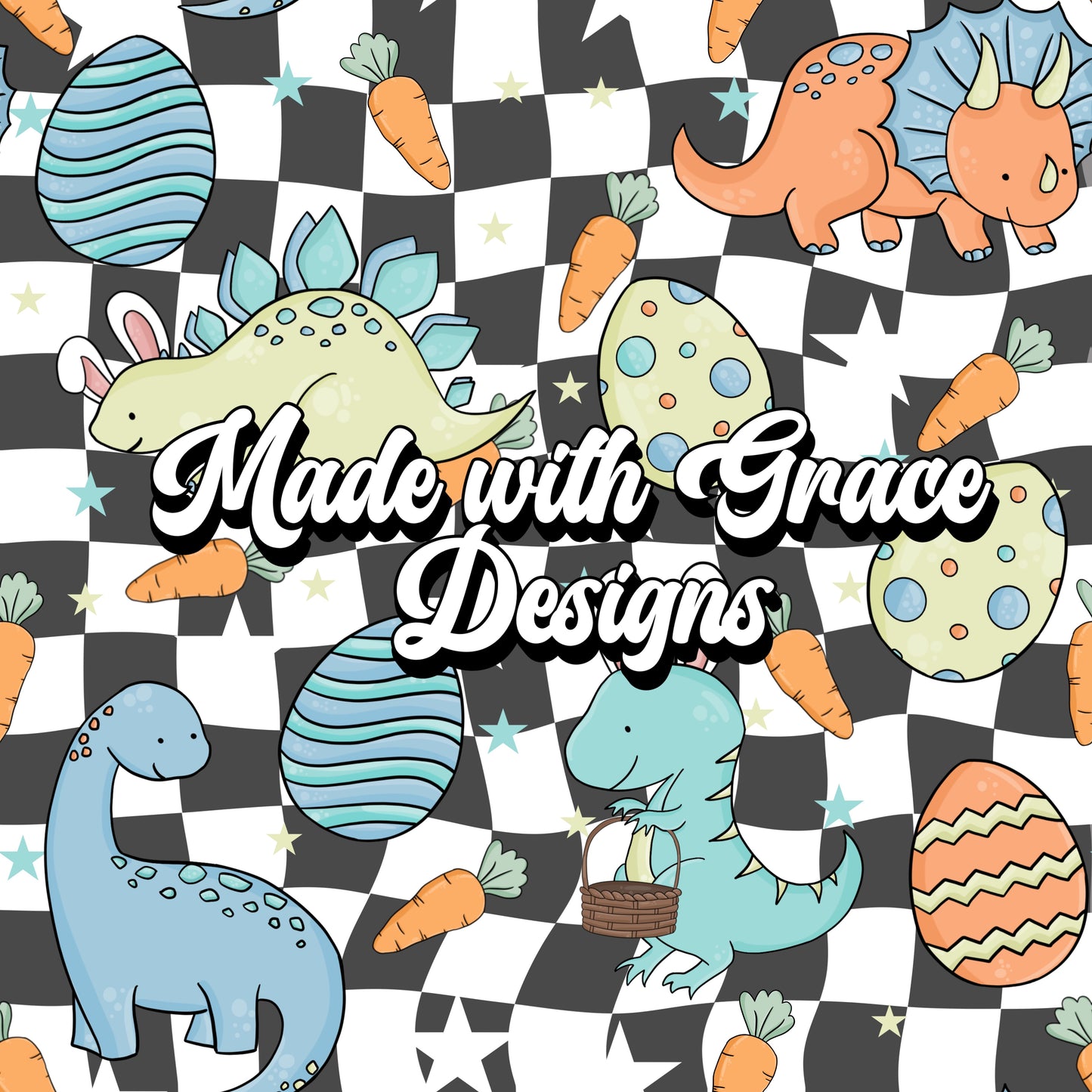 Easter Dinos Checkered - boys- black and white